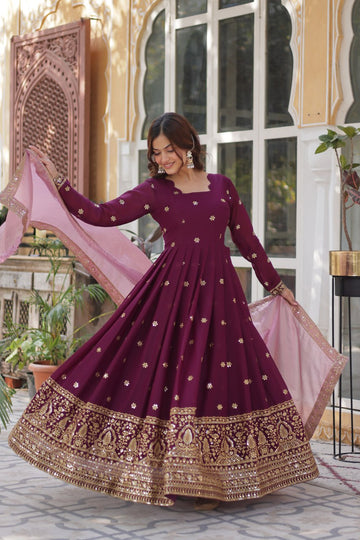 Elegant Embroidered Gown with Designer Dupatta :3 piece suit(top,bottom&dupatta)