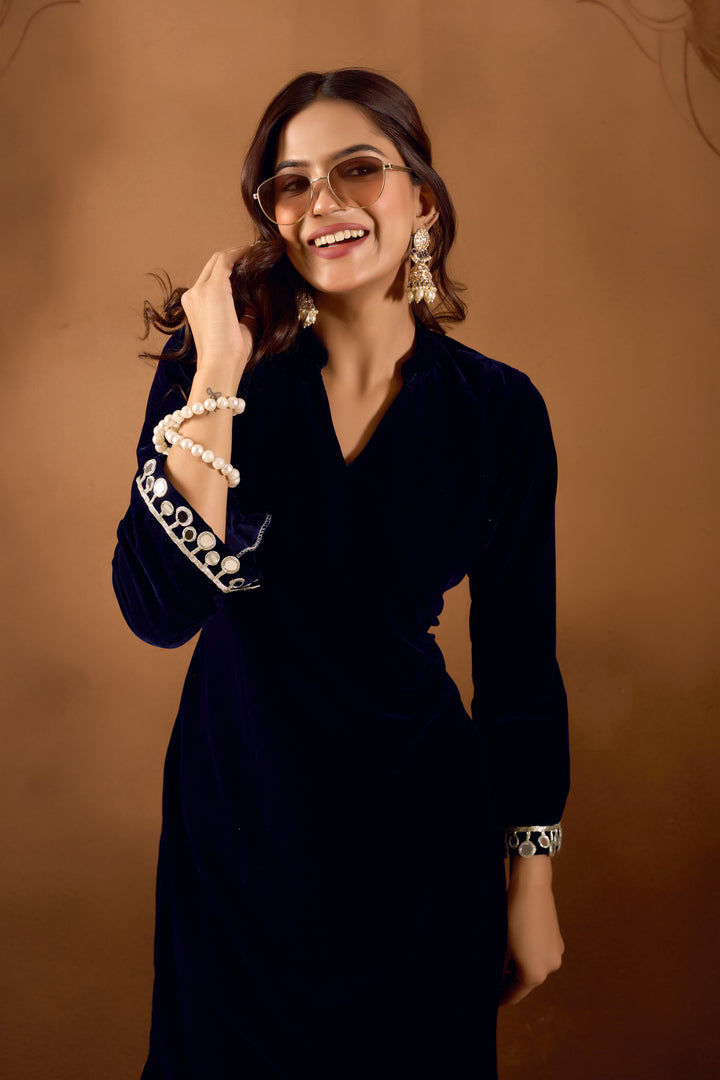 Premium Velvet Navy Blue Co-Ord Set