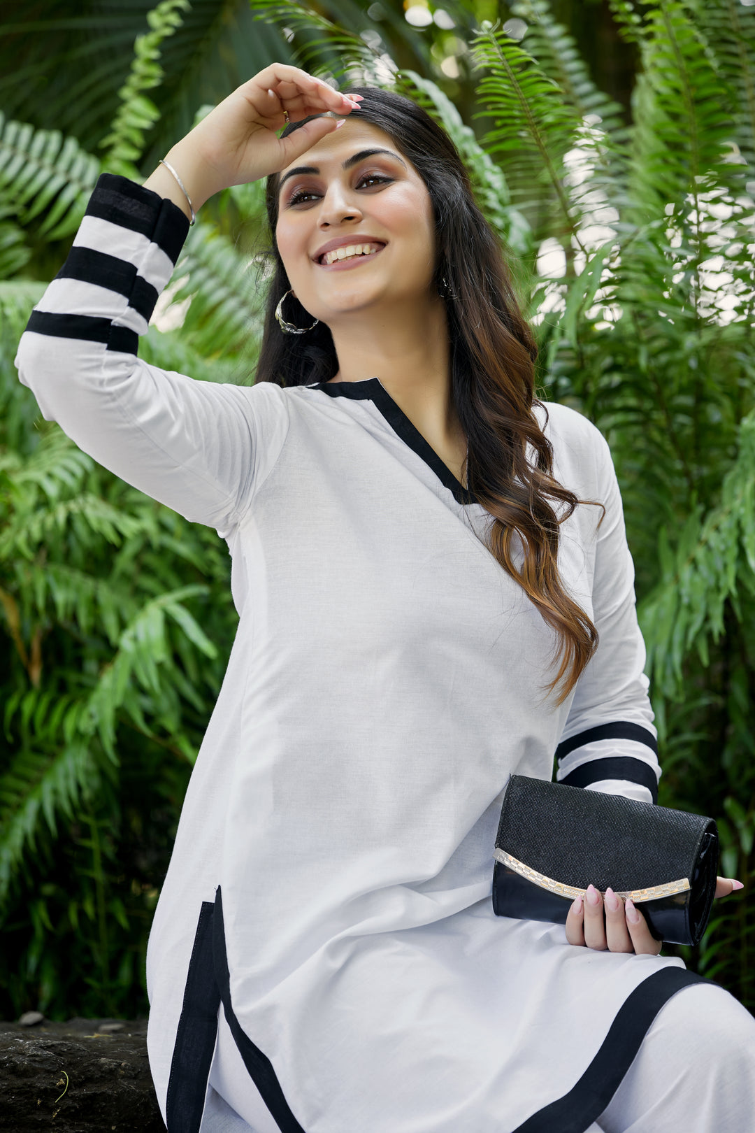 Elegant White & Black Contrast Co-Ord Set