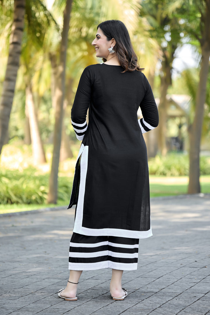 Elegant White & Black Contrast Co-Ord Set