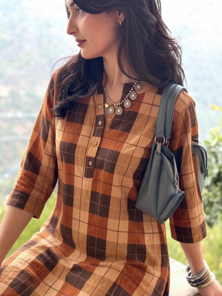 Mocha Check Cotton Co-Ord Set