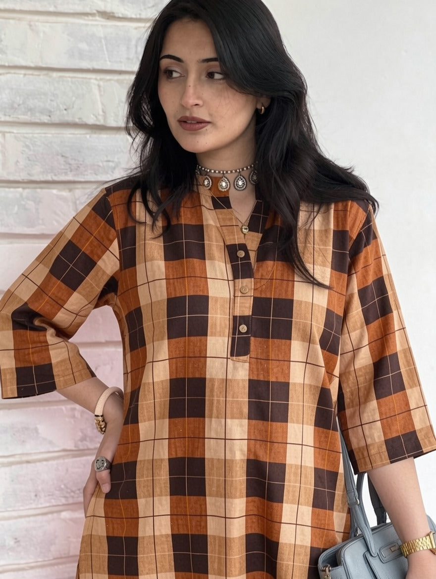 Mocha Check Cotton Co-Ord Set