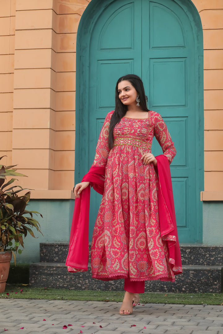 BEAUTIFUL EMBROIDERY WORKED ANARKALI GOWN SET WITH DUPATTA