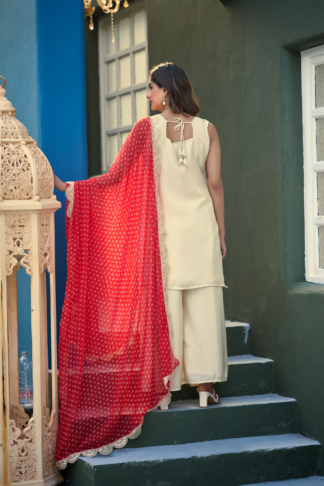 Chinon Embroidery Sharara Set With Royal Bandhani Dupatta