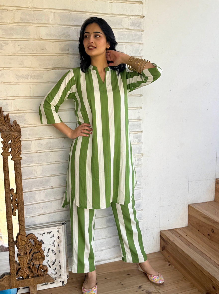 Olive Muse Stripe Co-Ord Set