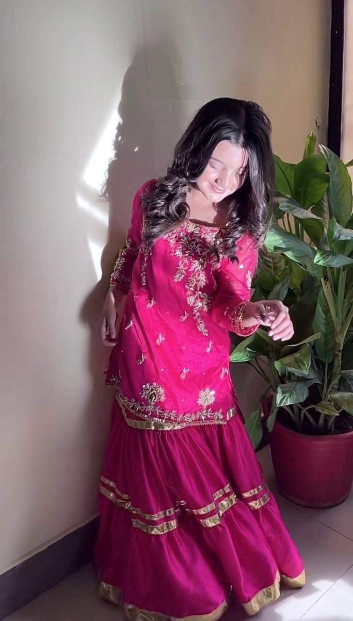 Ensemble Designer Wear Trending Heavy Fox Georgette Sharara Dress