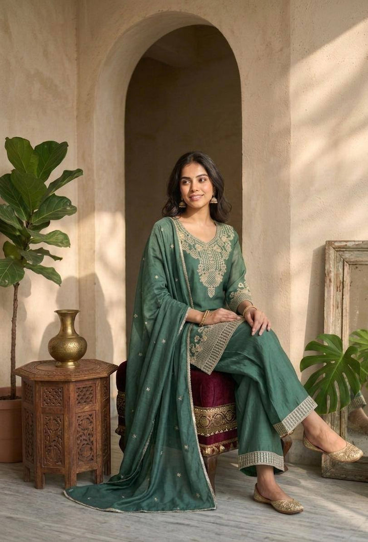 Classic Embroidered Palazzo Suit With Designer Dupatta