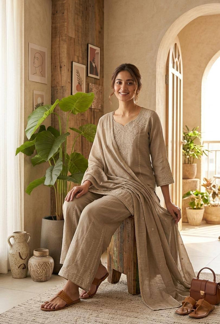 Women’s Embroidered Vichitra Ethnic Set