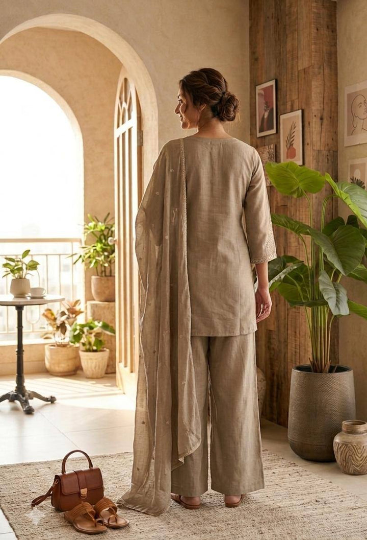 Women’s Embroidered Vichitra Ethnic Set