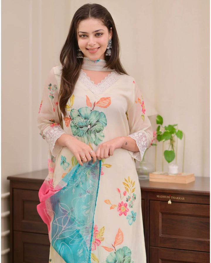Beautiful Full Handwork Organza Suit Set