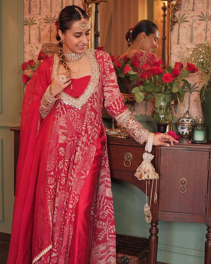 NEW TRENDY FOUR PIECE INDO WESTERN TOP BOTTOM BLOUSE WITH DUPATTA IN EMBROIDERED WORK