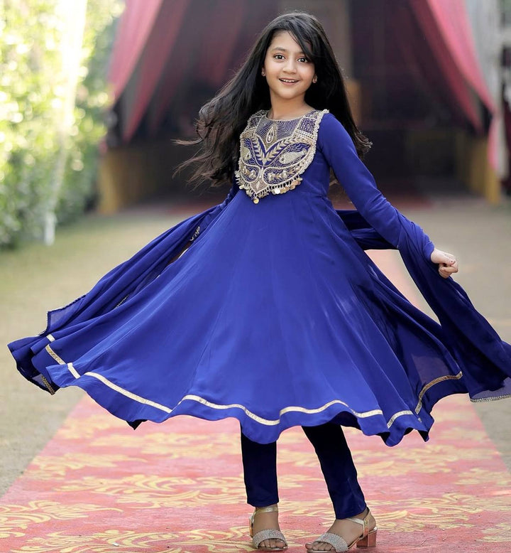 Designer Blue Heavy Chinon Silk Anarkali Dress