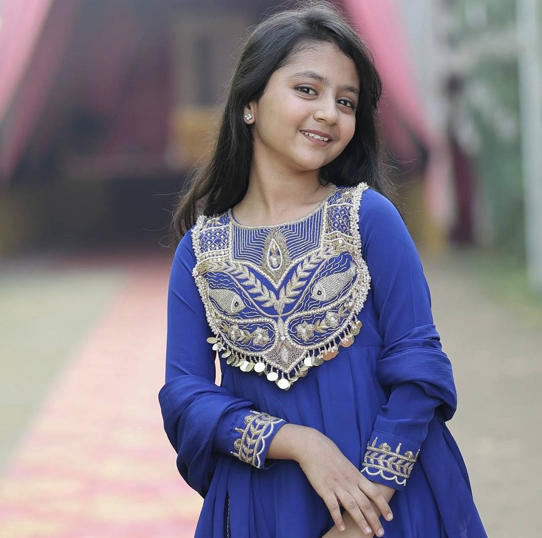 Designer Blue Heavy Chinon Silk Anarkali Dress