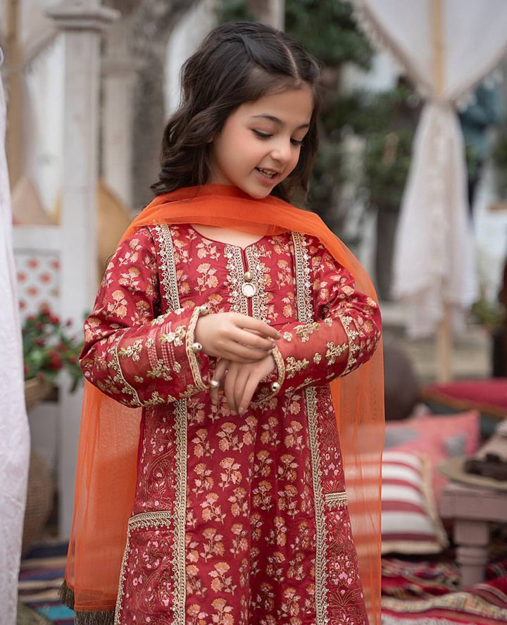Timeless Red Glamour Designer Chinon Sharara Dress