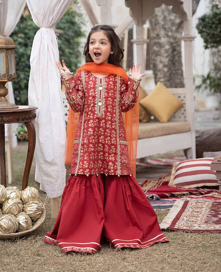 Timeless Red Glamour Designer Chinon Sharara Dress