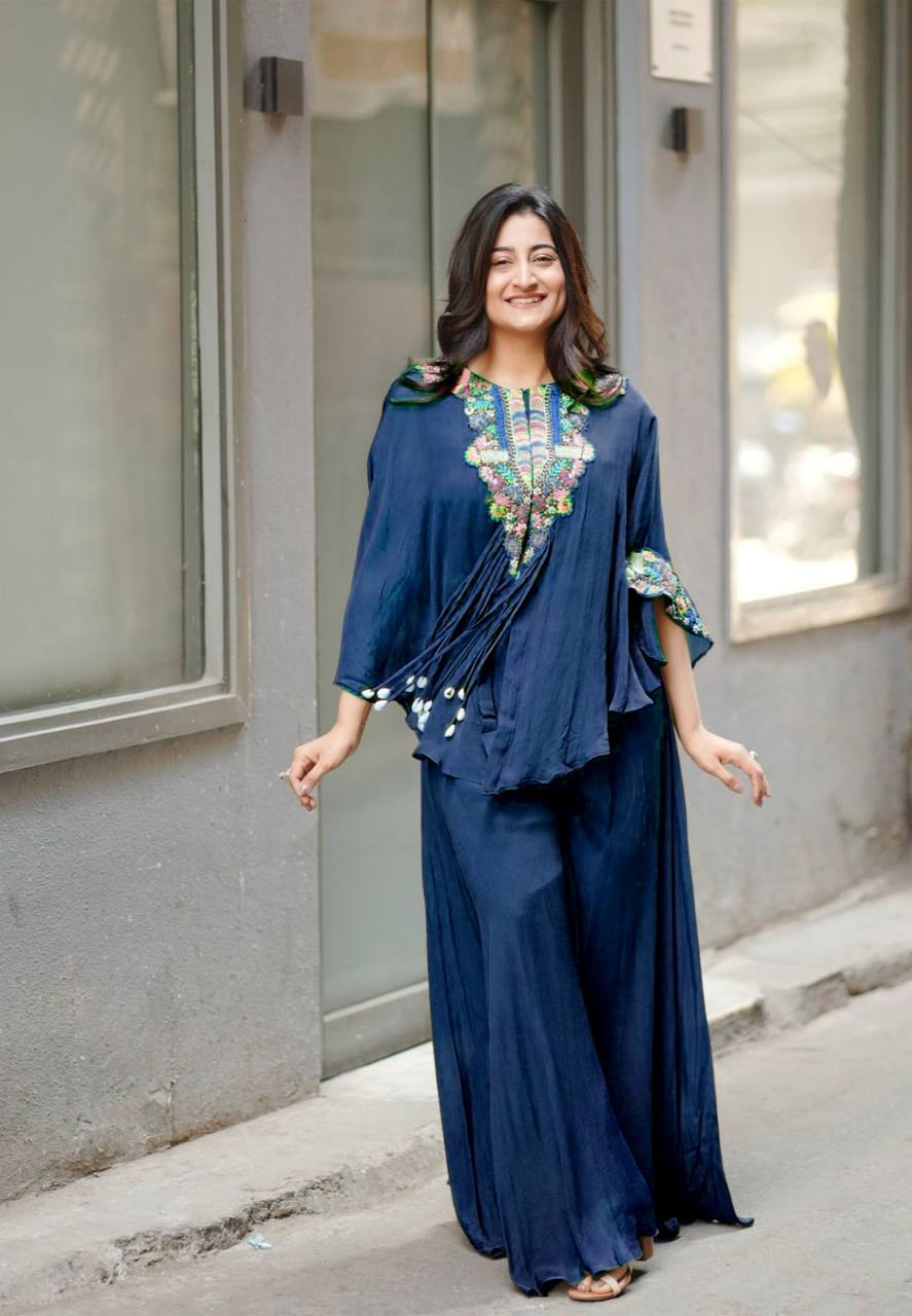 Olive Green Chinon Embroidered Co-Ord Set