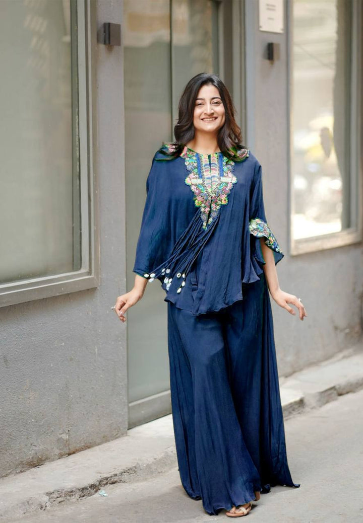Olive Green Chinon Embroidered Co-Ord Set