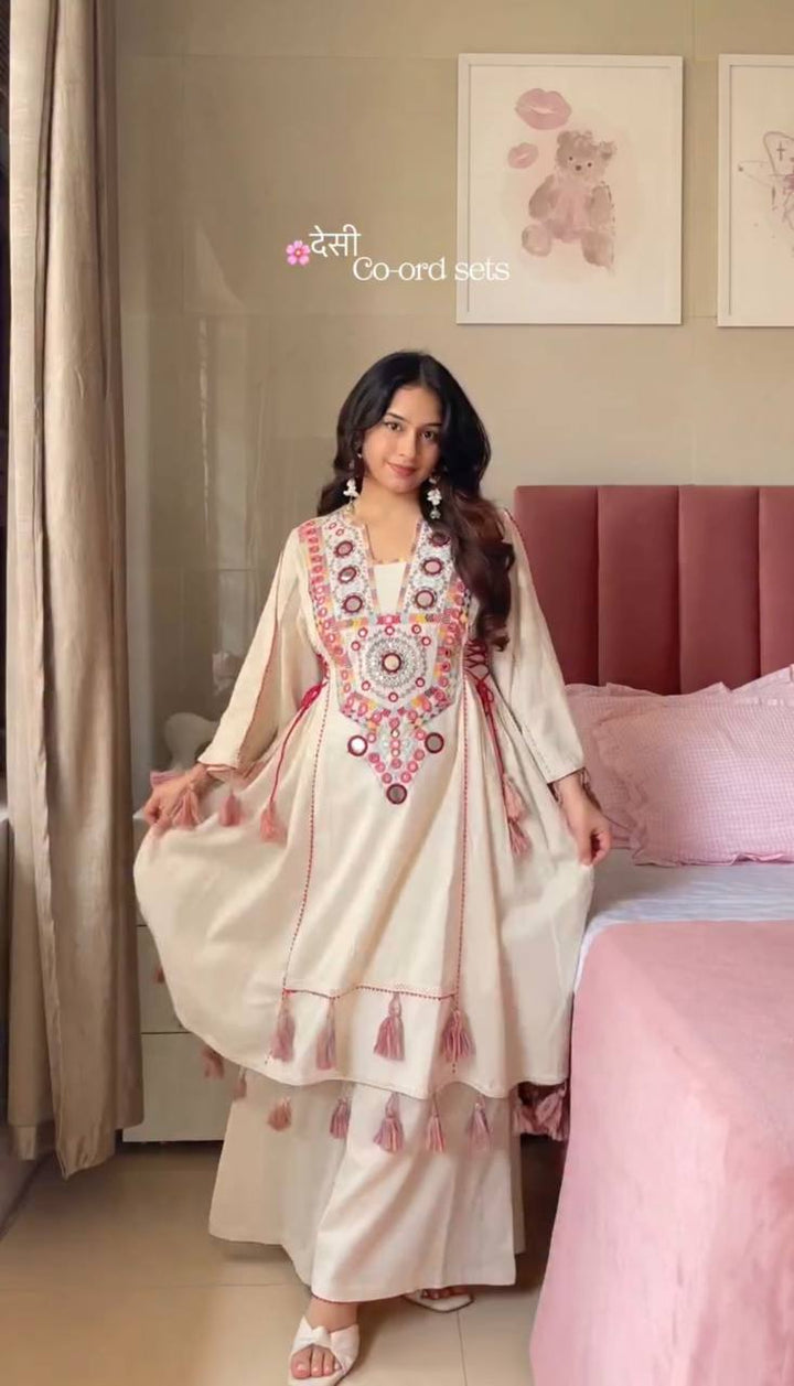 Pure Khadi Cotton Embroidered Top & Plazzo Set