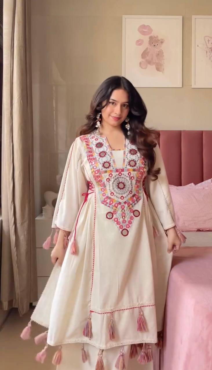 Pure Khadi Cotton Embroidered Top & Plazzo Set