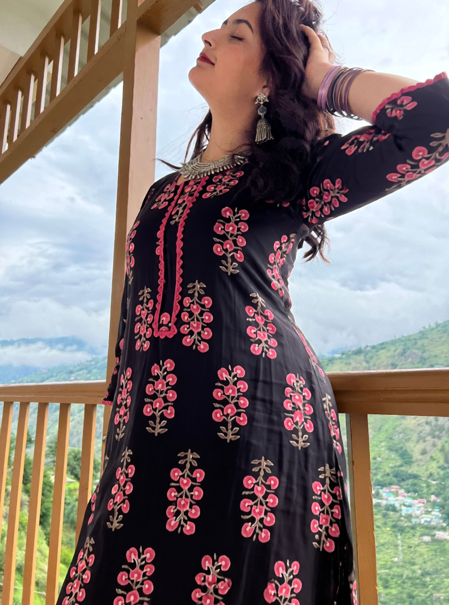 Black Petal Printed Co-Ord Set