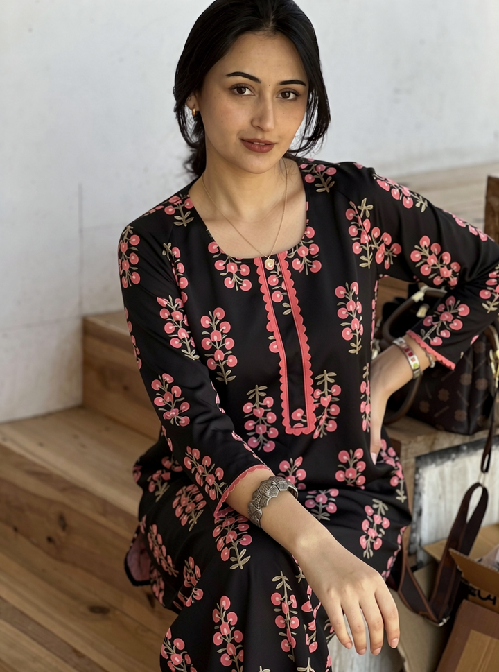 Black Petal Printed Co-Ord Set
