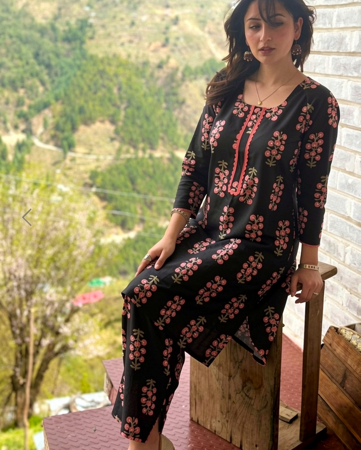 Black Petal Printed Co-Ord Set