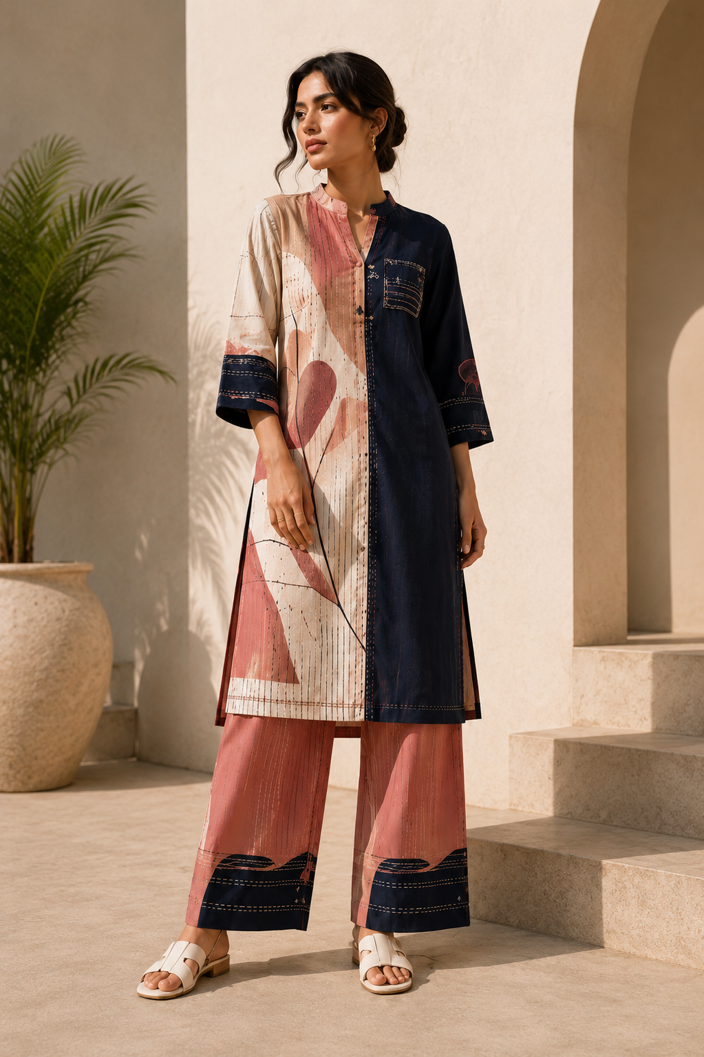 Urban Muse Handcrafted Cotton-Linen Kurta Set