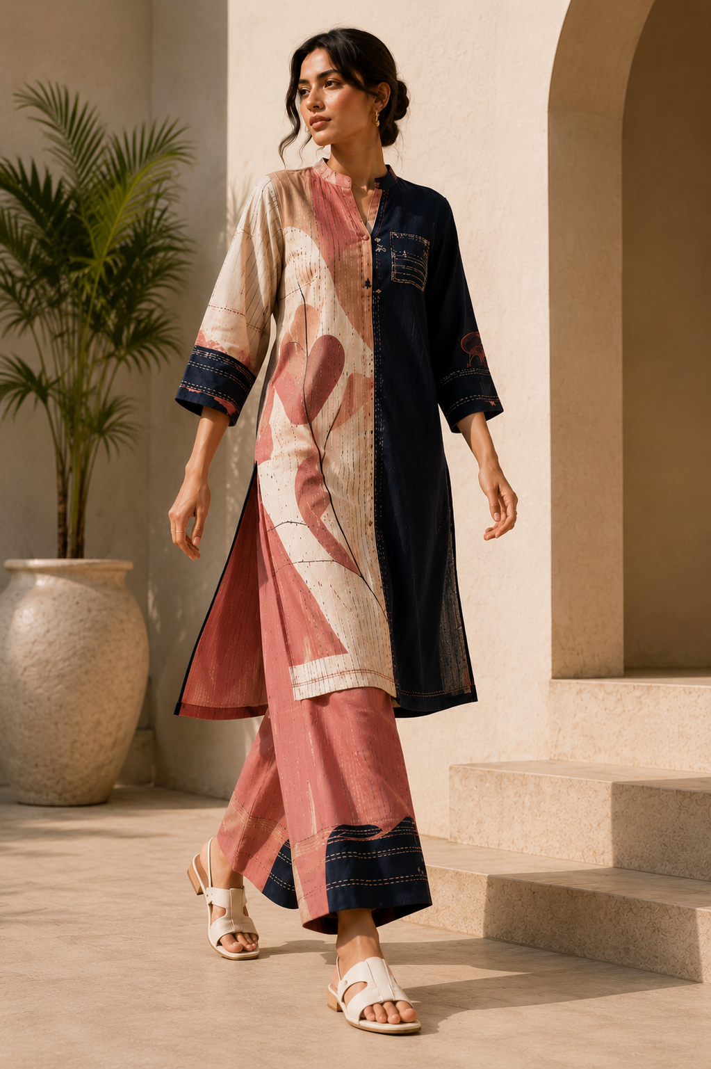 Urban Muse Handcrafted Cotton-Linen Kurta Set