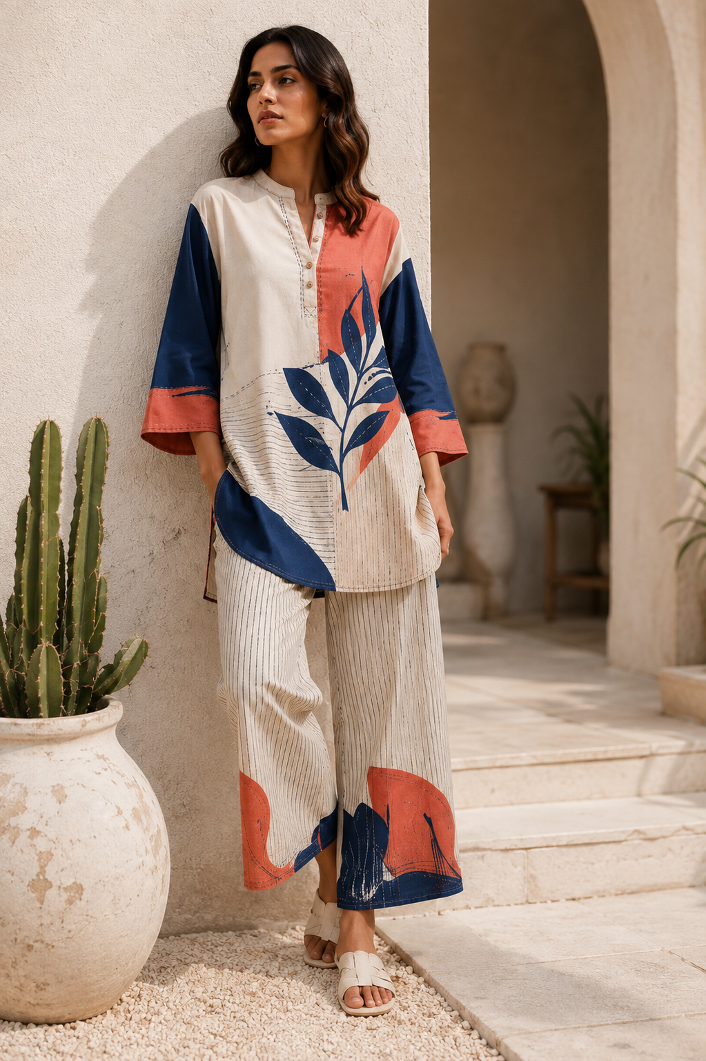 Women’s Premium Cotton Linen Blend Printed Kurta Pant Set