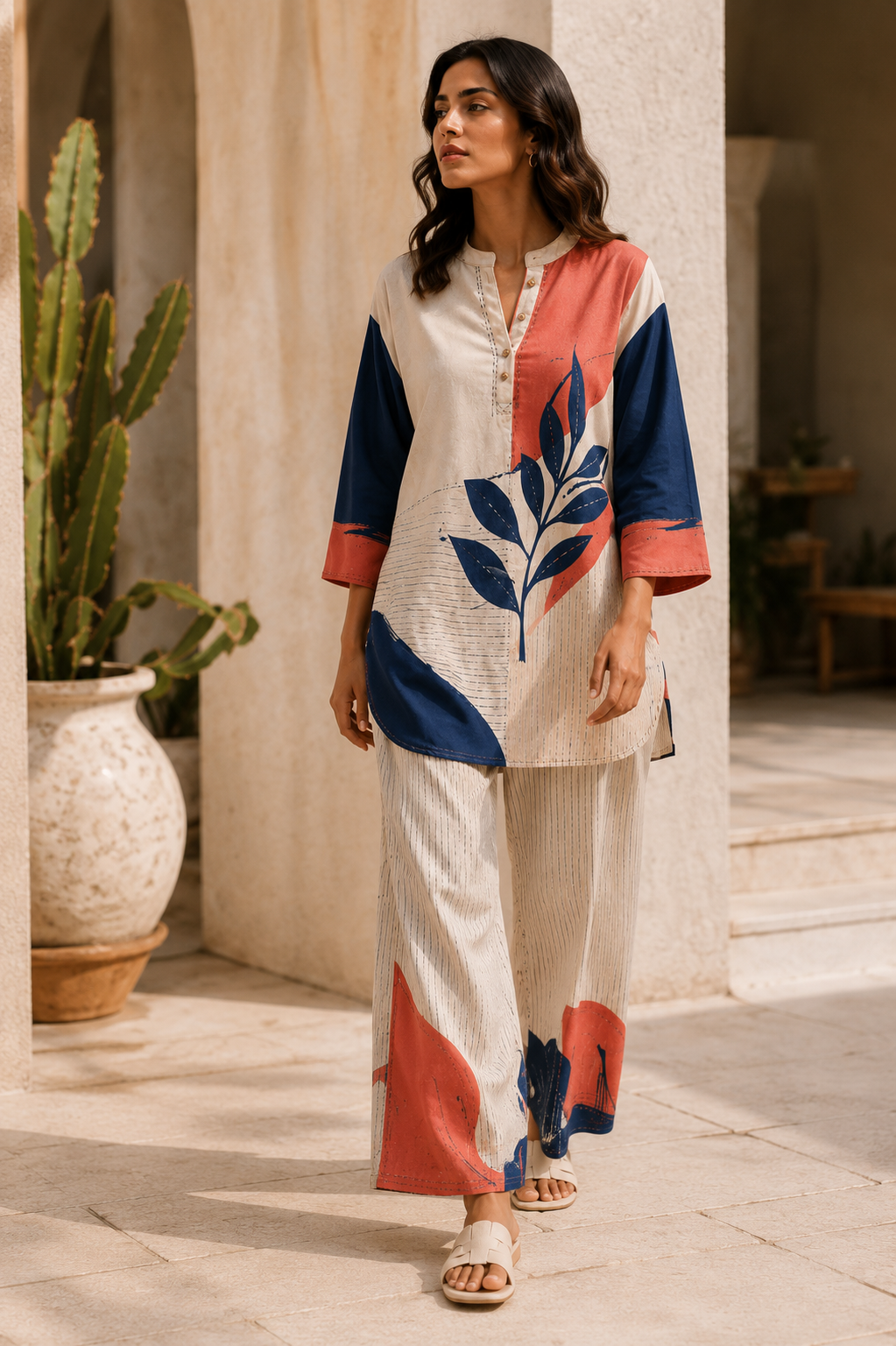 Women’s Premium Cotton Linen Blend Printed Kurta Pant Set