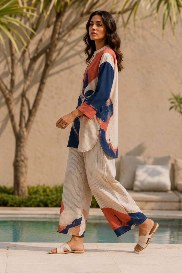 Women’s Premium Cotton Linen Blend Printed Kurta Pant Set