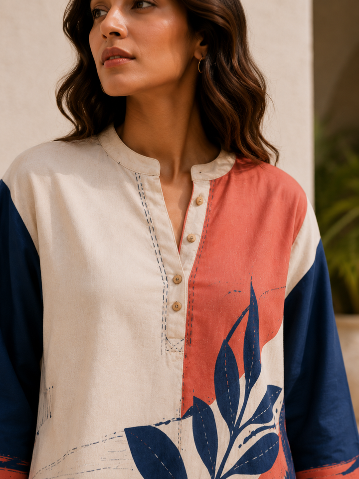 Women’s Premium Cotton Linen Blend Printed Kurta Pant Set