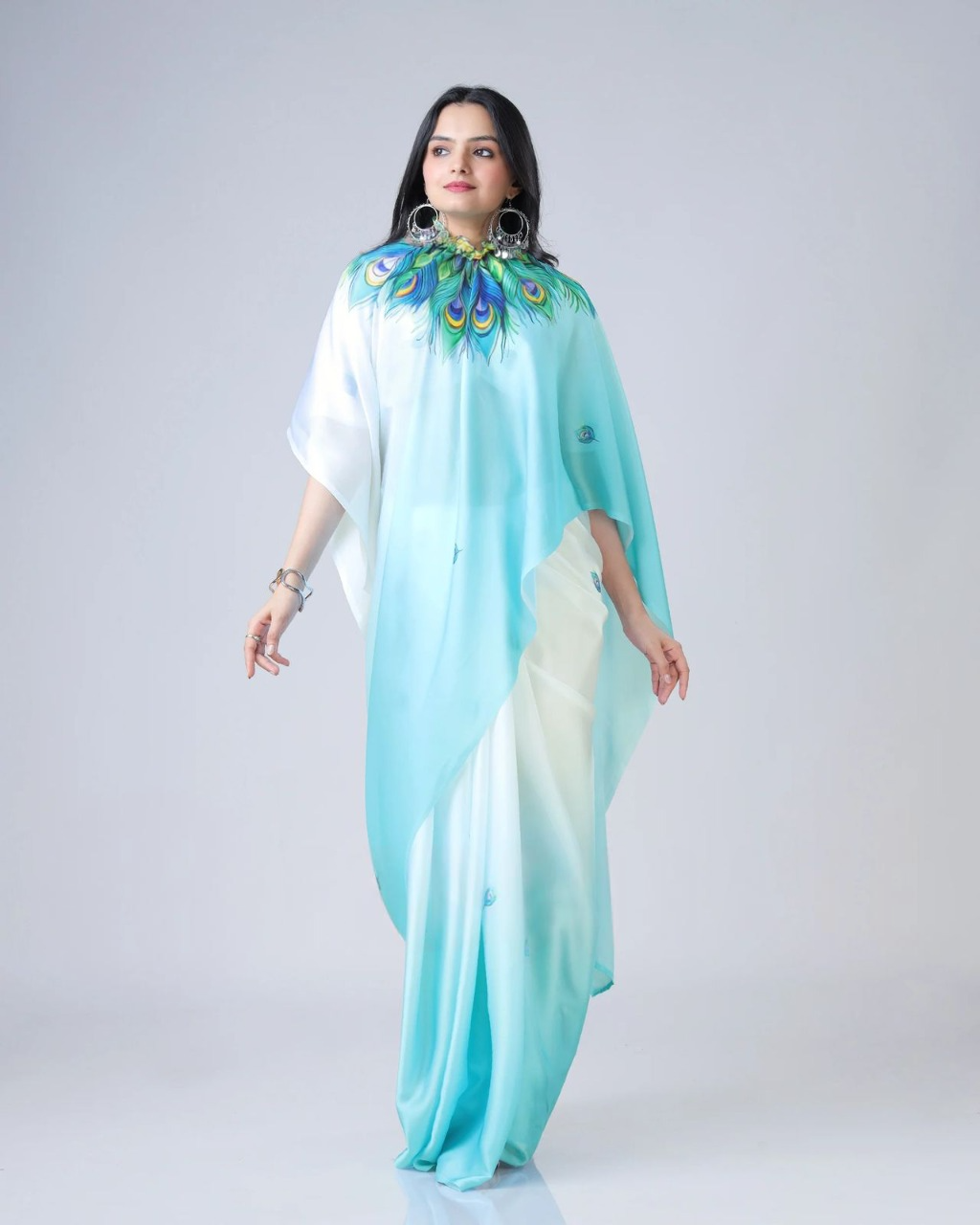 Pure Smooth Crepe Satin Silk Digital Print Saree