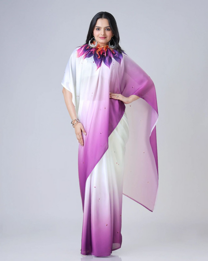 Pure Smooth Crepe Satin Silk Digital Print Saree