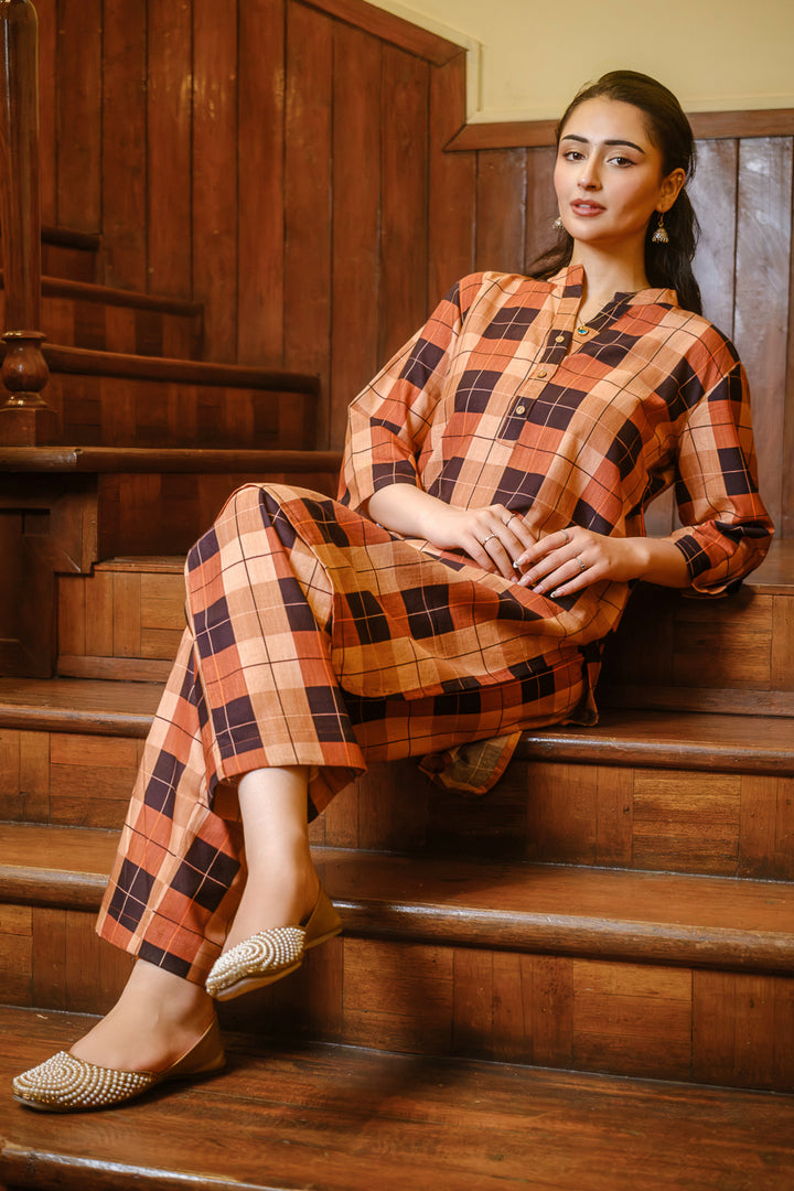 Mocha Check Cotton Co-Ord Set