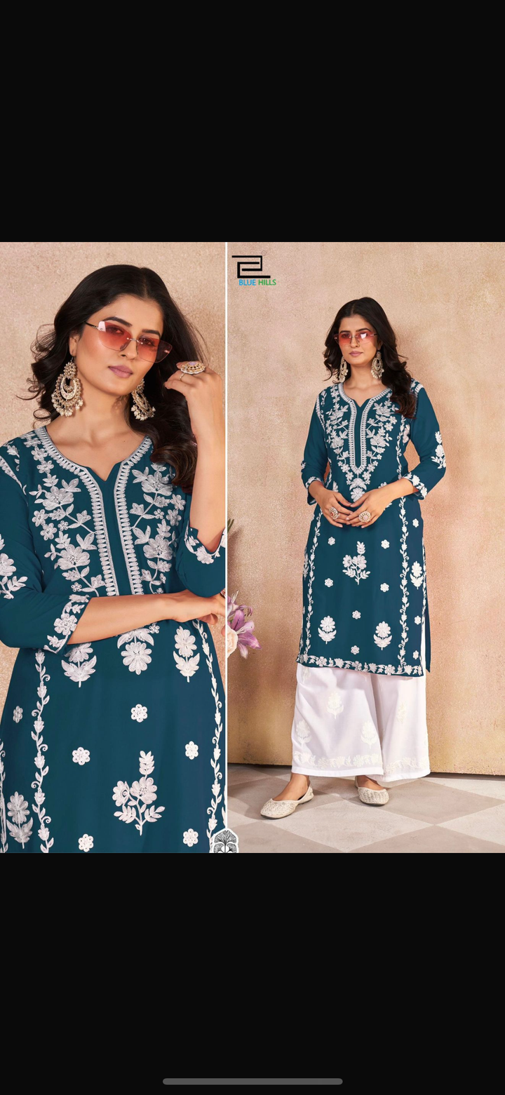 Trending Heavy Embroidery Work Long Kurti with Plazzo
