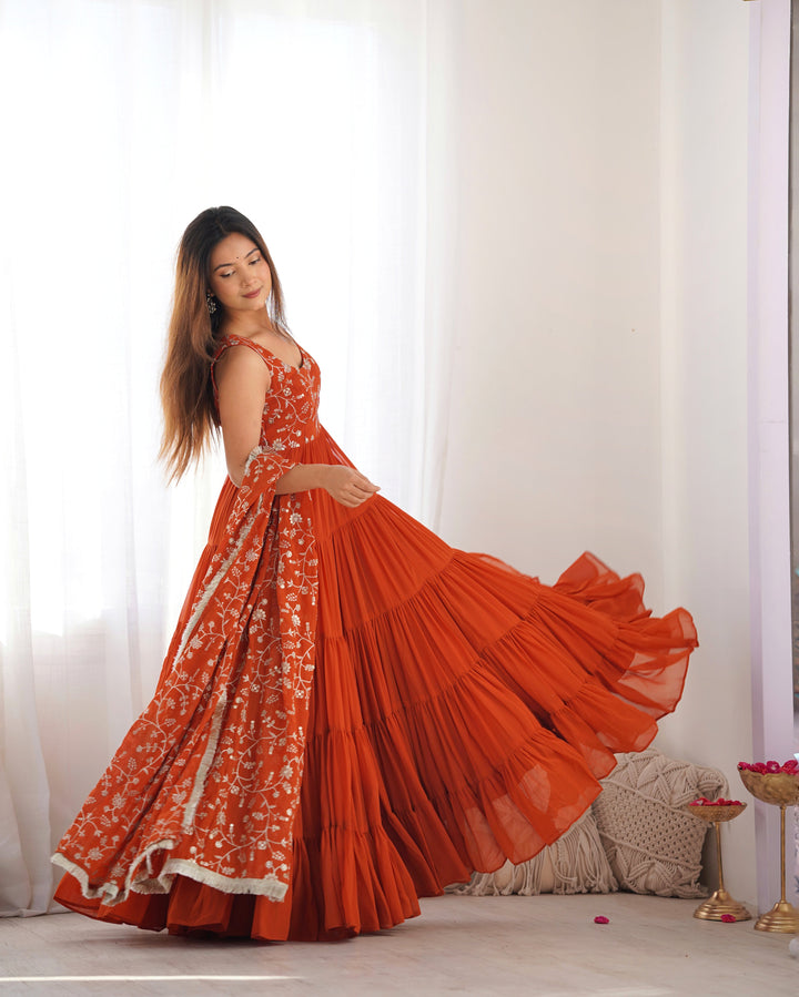 Designer Pure Soft Fox Georgette Anarkali Set with Dupatta & Pant
