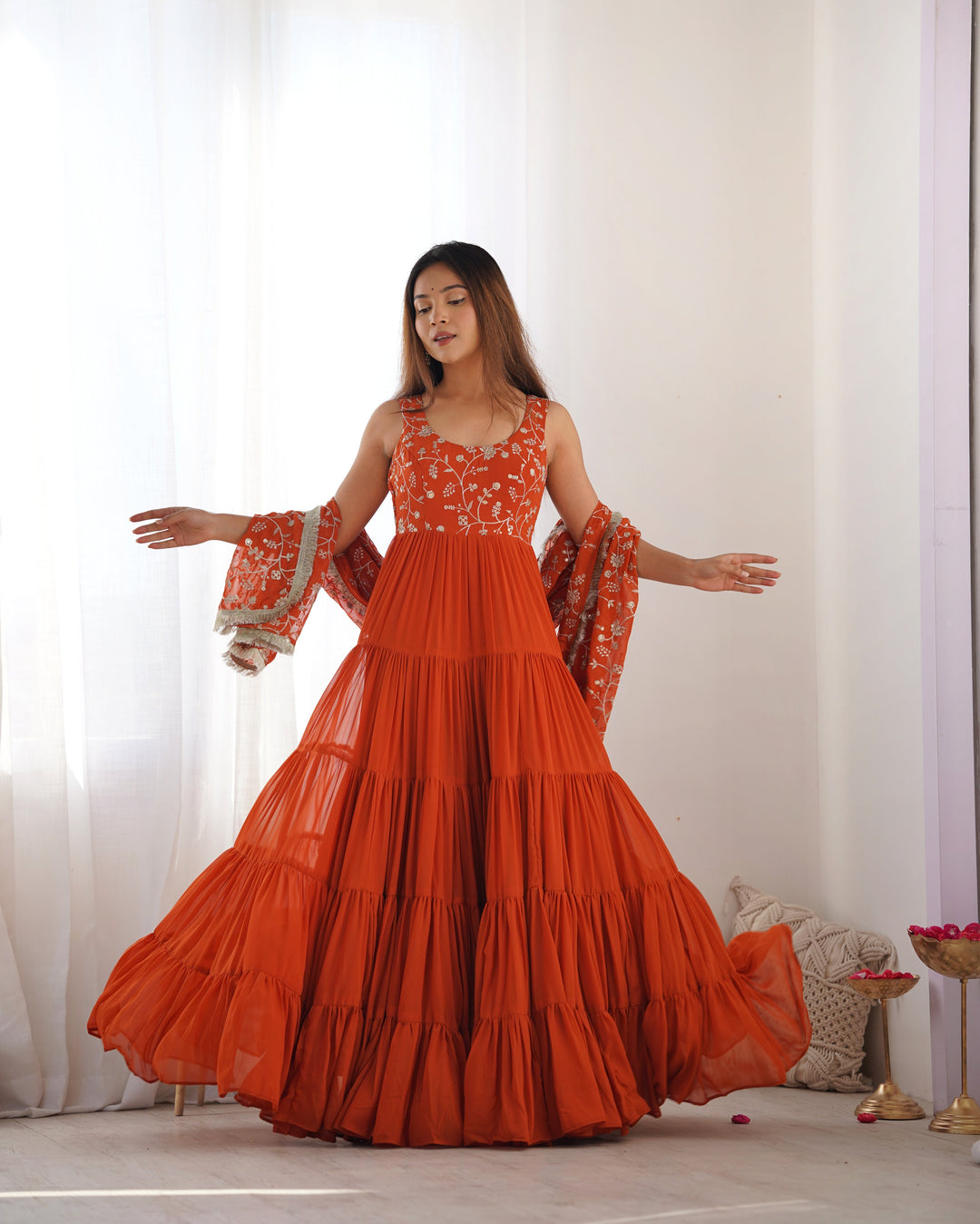 Designer Pure Soft Fox Georgette Anarkali Set with Dupatta & Pant
