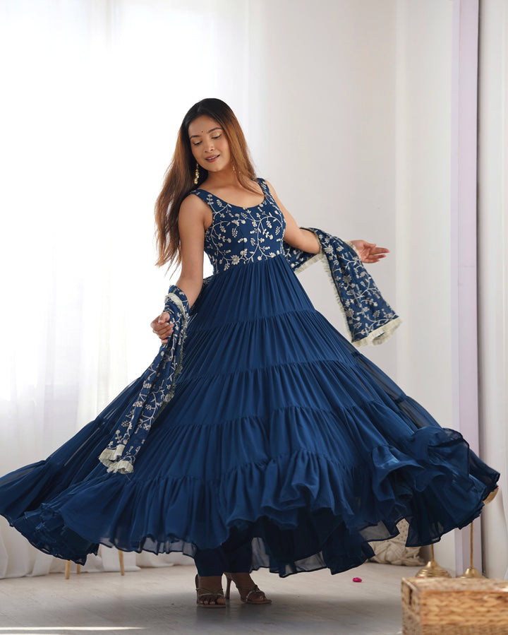 Designer Pure Soft Fox Georgette Anarkali Set with Dupatta & Pant