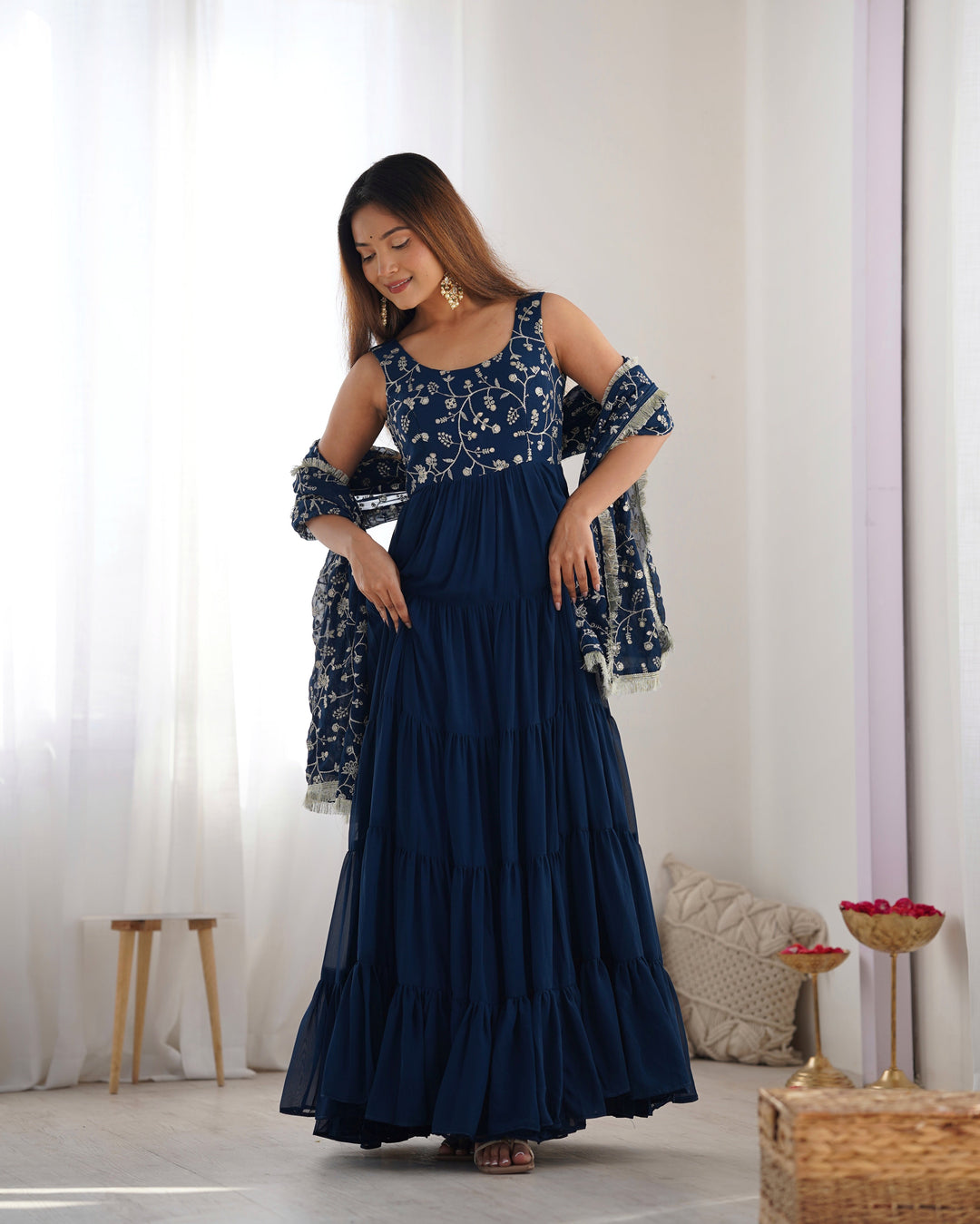 Designer Pure Soft Fox Georgette Anarkali Set with Dupatta & Pant