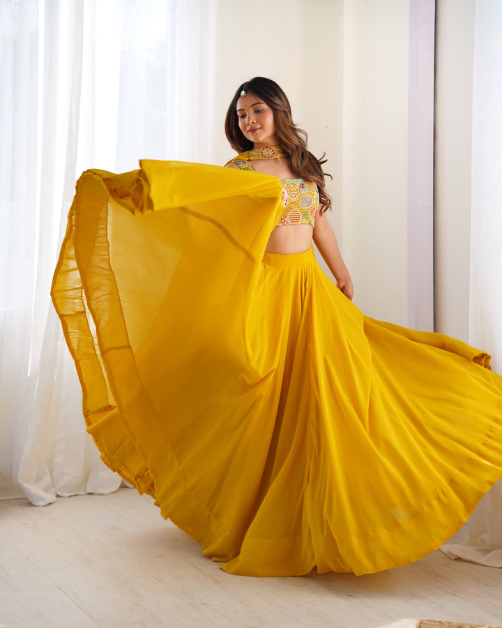 Designer Fully Stitched Fox Georgette Embroidered Lehenga Set
