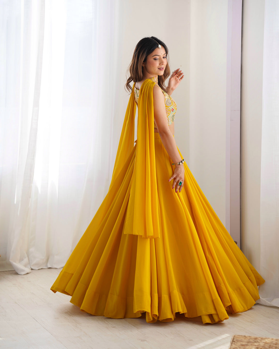 Designer Fully Stitched Fox Georgette Embroidered Lehenga Set