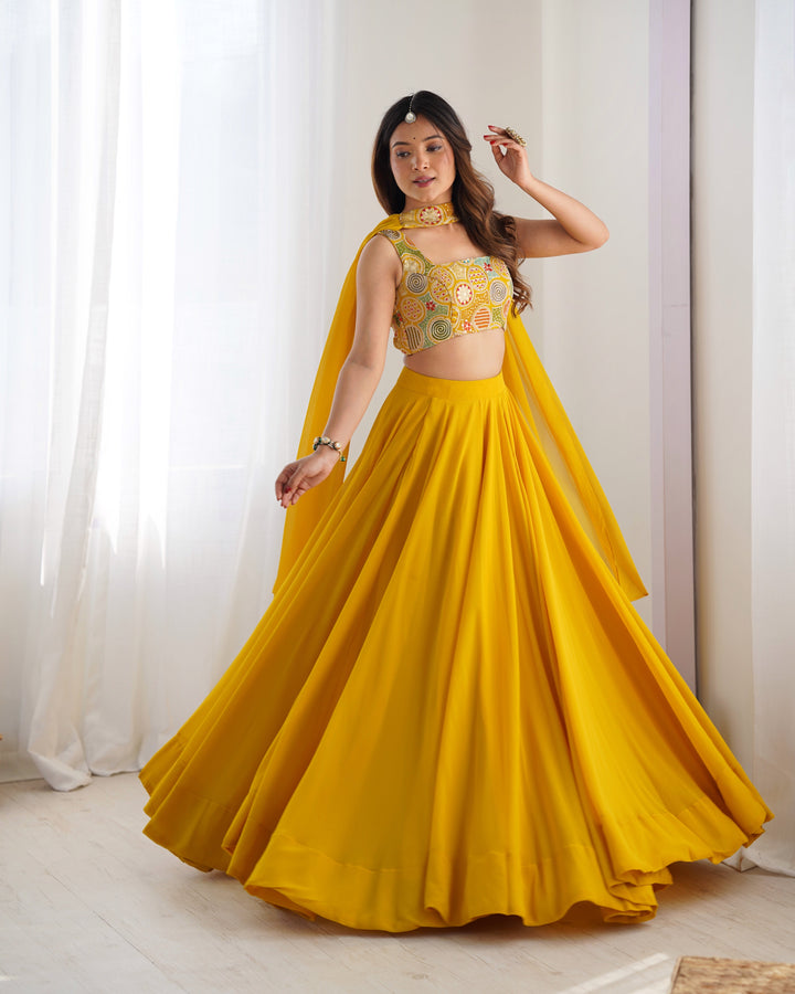 Designer Fully Stitched Fox Georgette Embroidered Lehenga Set