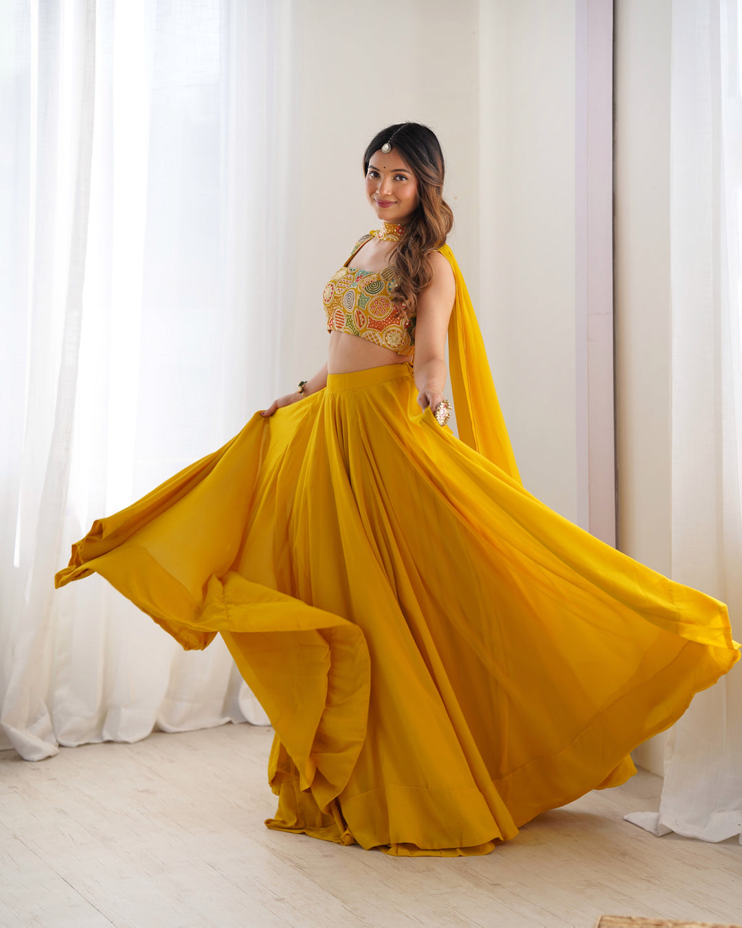 Designer Fully Stitched Fox Georgette Embroidered Lehenga Set