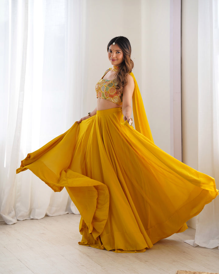 Designer Fully Stitched Fox Georgette Embroidered Lehenga Set