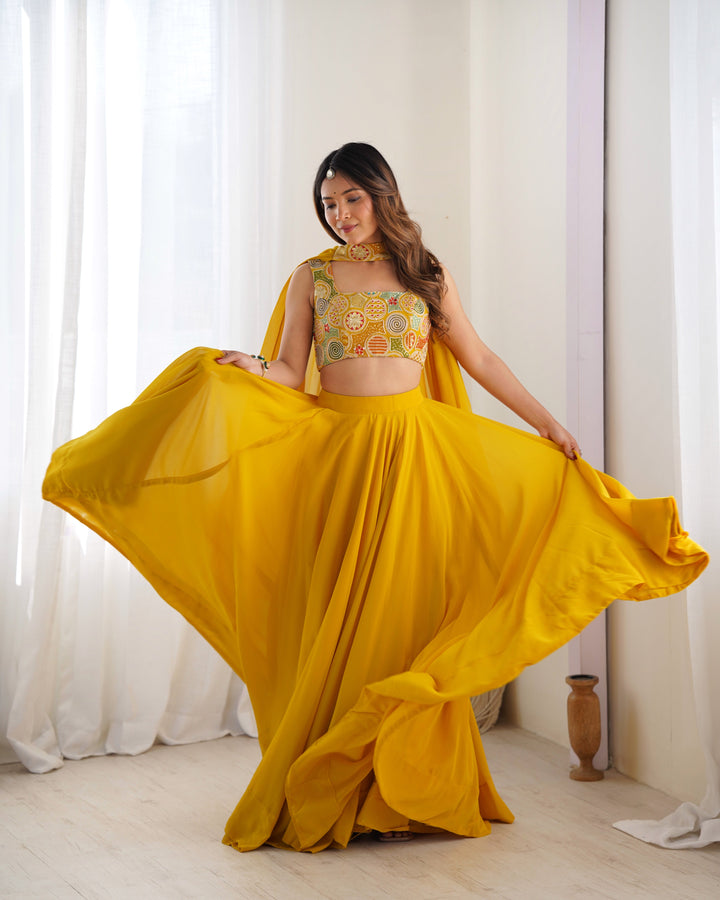 Designer Fully Stitched Fox Georgette Embroidered Lehenga Set