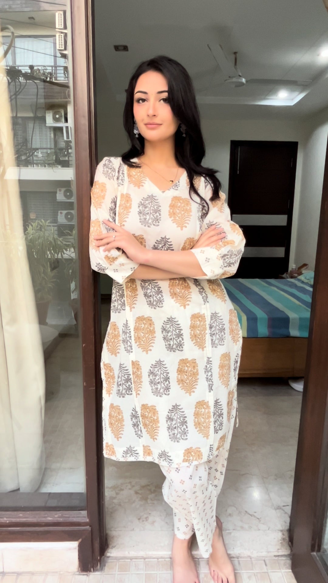 Pure Cotton Co-Ord Set with Elegant Handblock Prints