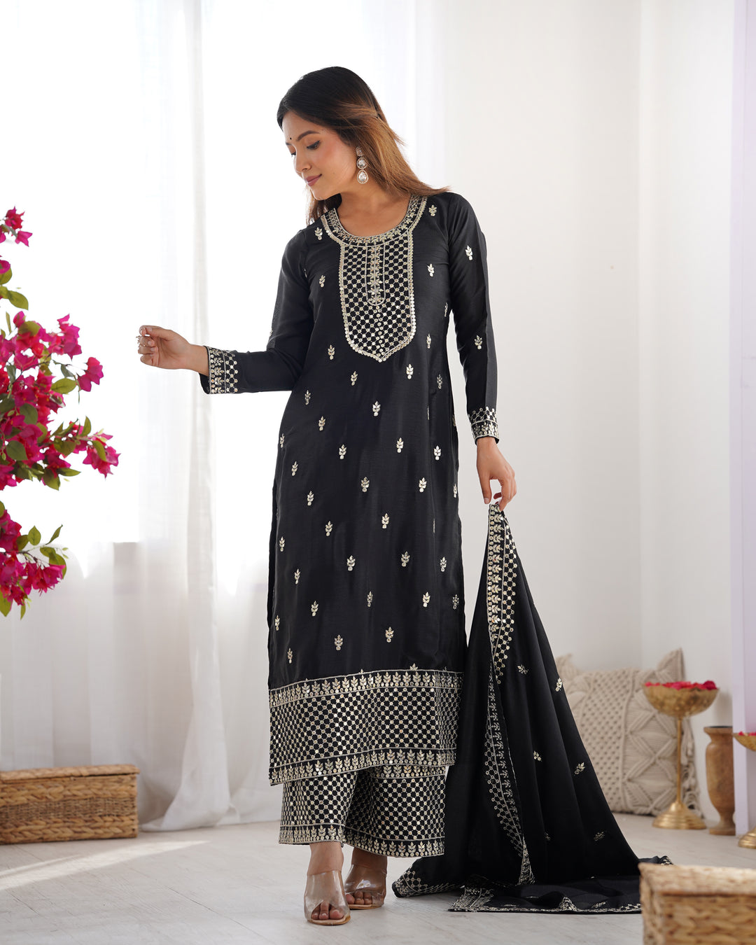 Ethereal Chic Pure Chinon Silk Straight Kurta Set