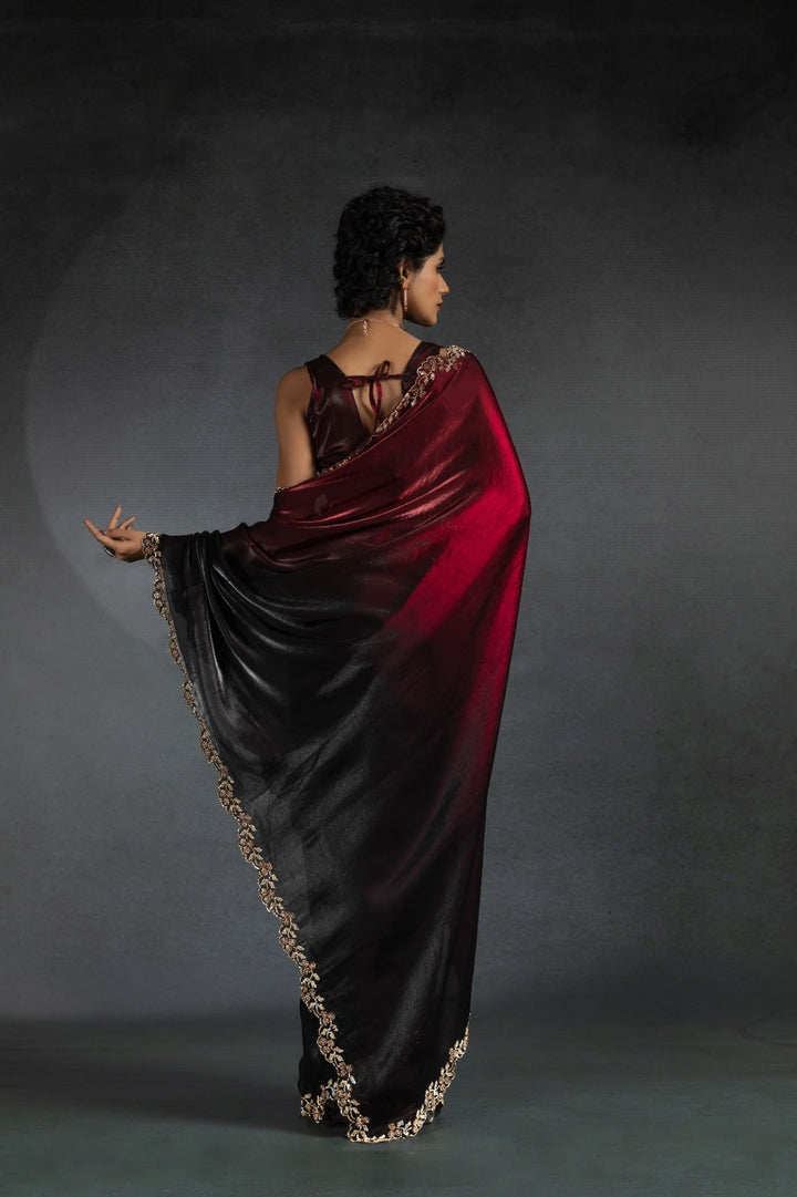 Designer Shaded Pure Space Silk Saree with Diamond Jarkhan Work