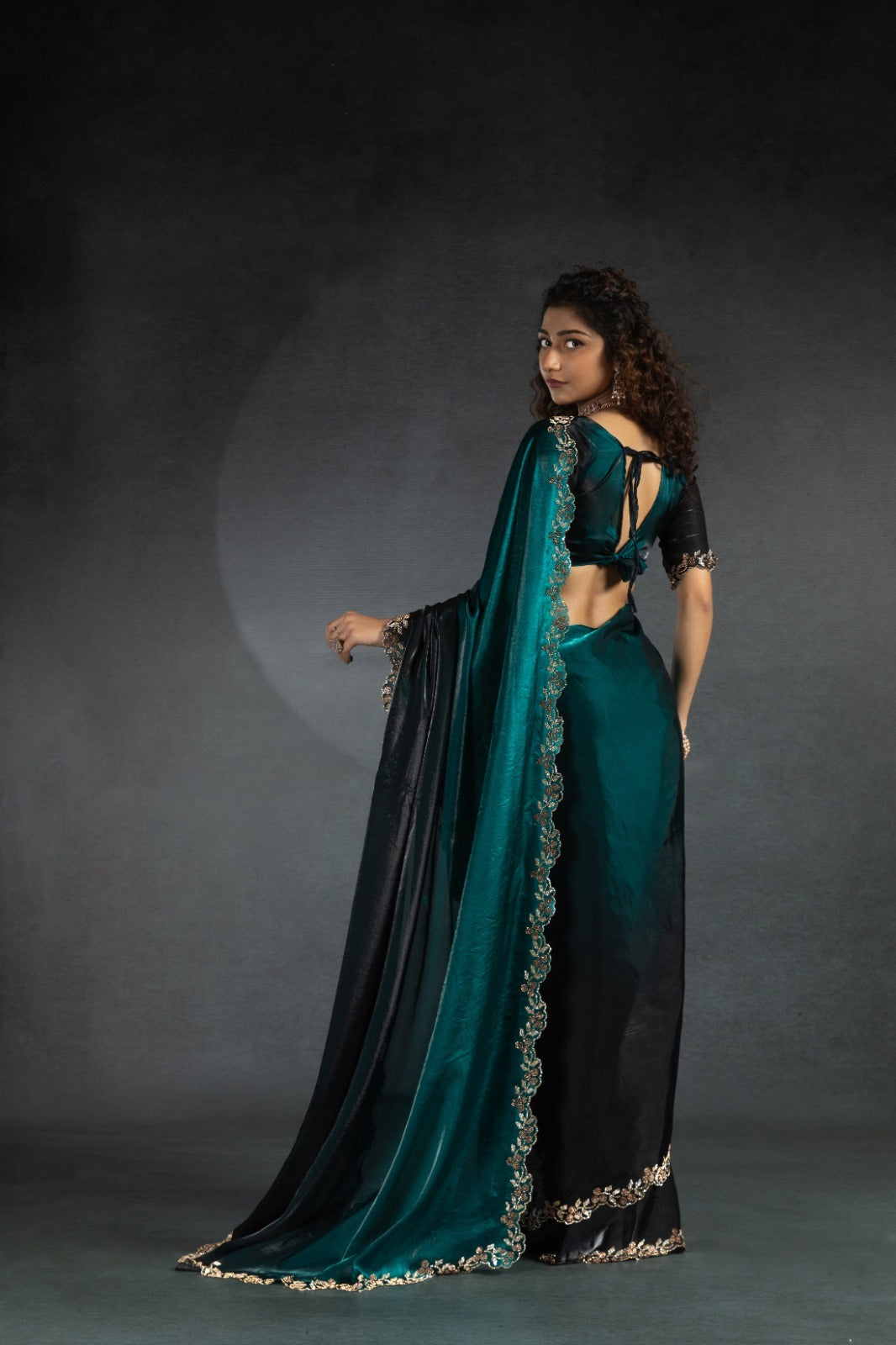 Designer Shaded Pure Space Silk Saree with Diamond Jarkhan Work